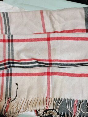 Huge tan, black, red, and grey scarf/wrap